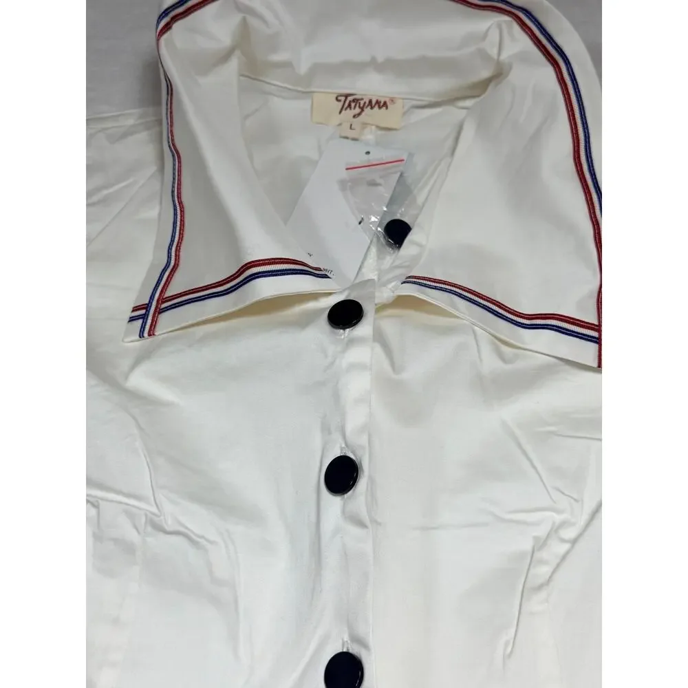 NWT Tatyana Bimmy Nautical Romper Navy White Sailor Collar Pinup Rockabilly L